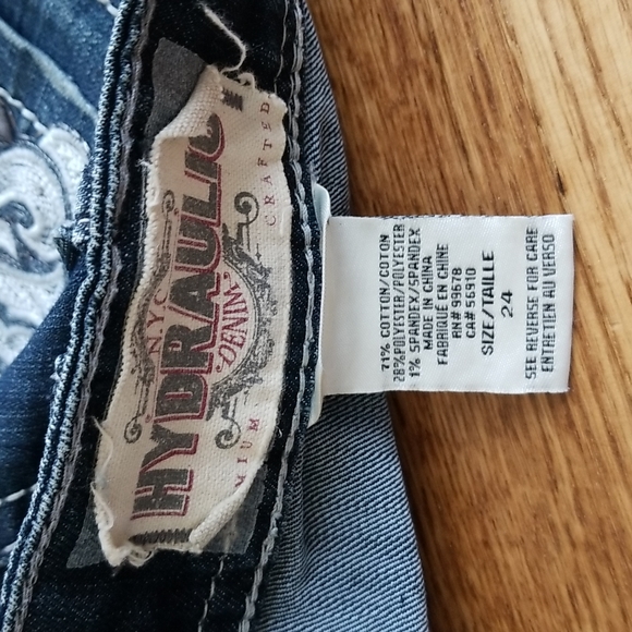 (24) Hydraulic Denim Bailey Distressed Embellished Cotton Blend Jeans Western - Picture 3 of 11